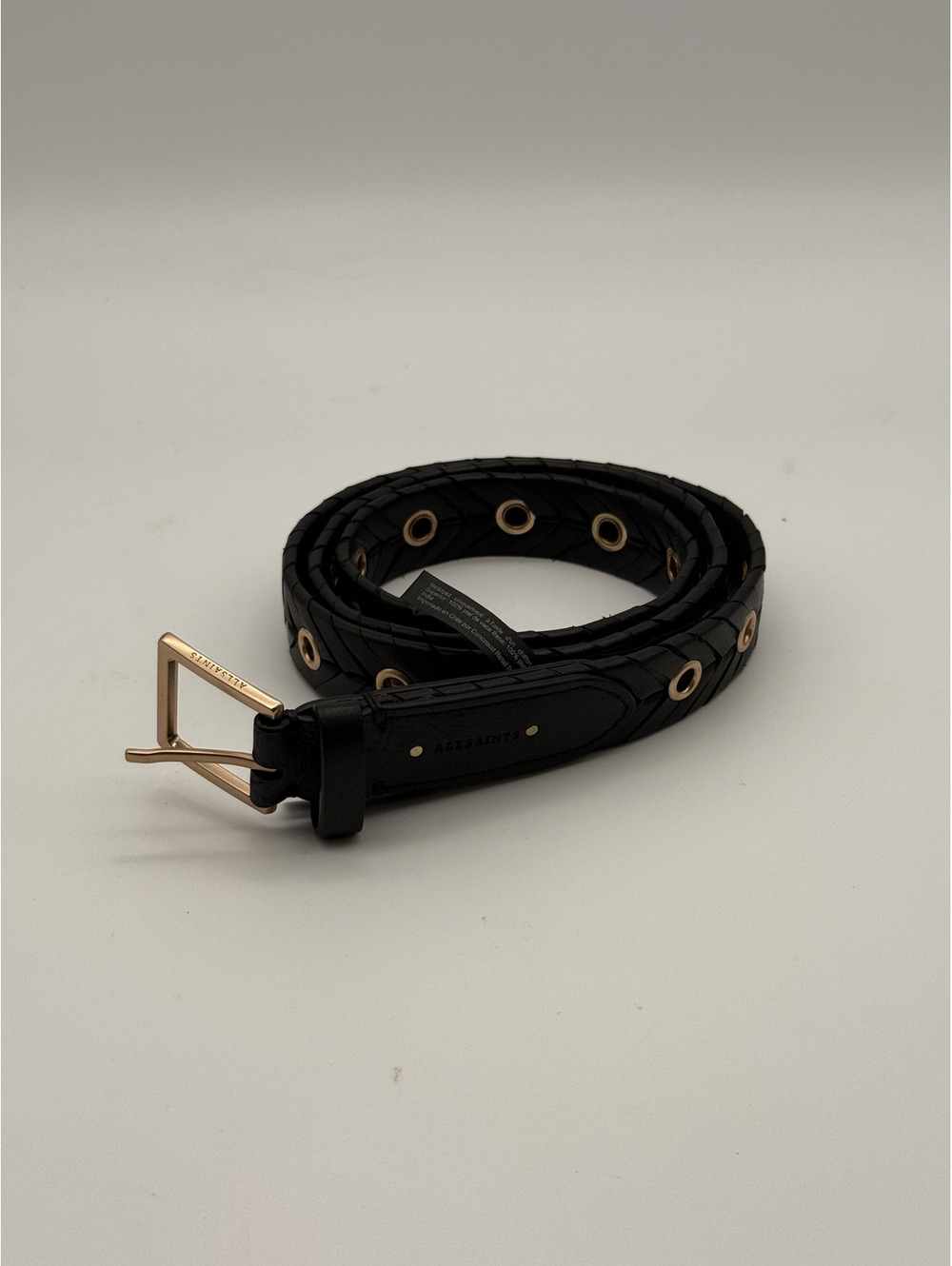 AllSaints Black Woven Leather Belt with Eyelets Size S/M